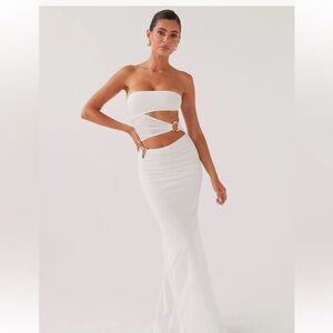 EWhite Cutout Strapless Dress